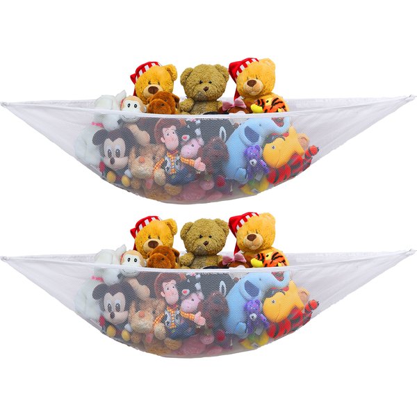 2 PK - SimpleHouseware Stuffed Animals Jumbo Toy Storage Hammock, White
