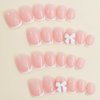 French Tip Press on Nails Short Square Fake Nails White Coffin Nails Tip with Bow Charms Design Acrylic Nails Full Cover Nude Pink Artificial False Nails Stick on Nails for Women Manicure Salon 24Pcs