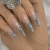 AkiliBIELY French Tip Press on Nails Stiletto Long Silver Pink Glitter Fake Nails Women Fantasy Glue on Nails Acrylic Gel Stick on Nails Classy Aesthetic False Nails Wedding Birthday