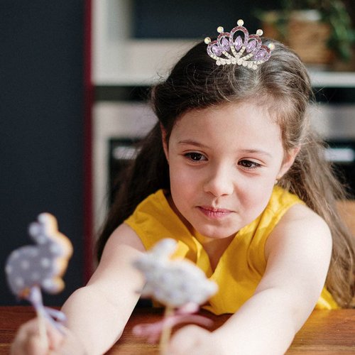 Yean Mini Princess Crown Comb Silver Crystal Tiara Hair Comb Rhinestone Hair Accessories Decorations for Women and Girls (Purple)
