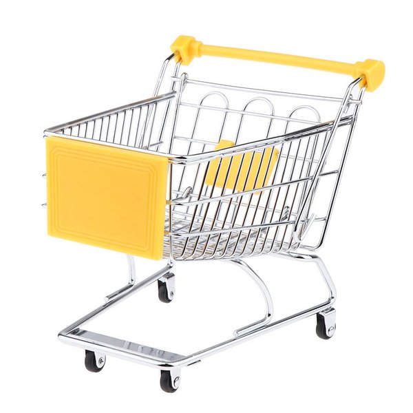 Mini Shopping Cart Miniature Supermarket Handcart Shopping Utility Cart Storage Toy for Kids - Yellow