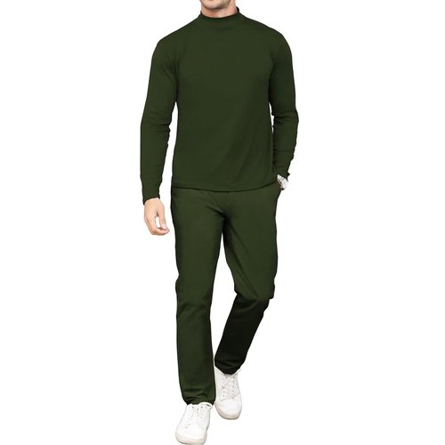 Uni Clau Mens 2 Piece Tracksuit Sweatsuit Jogging Suits Sets Half Turtleneck and Sweatpants Casual Workout Army Green L