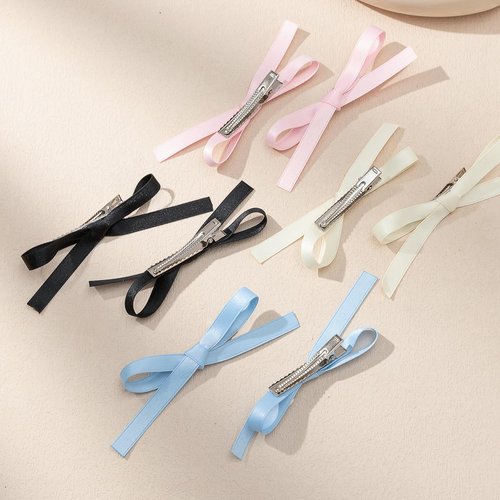 SALOCY Hair Bow Clips, 8 Pcs Hair Ribbons Hair Bows for Women Girls - Pink, Beige, Black, Blue (Set-1, Satin, Bow, Clamp)