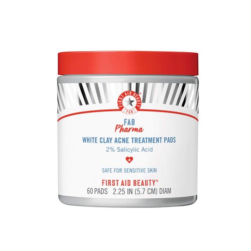 First Aid Beauty - FAB Pharma White Clay Acne Treatment Pads with 2% Salicylic Acid, Daily Compostable Exfoliating Pads for Breakouts, Whiteheads, Blackheads and Acne, Safe for Sensitive Skin, 60 Pads