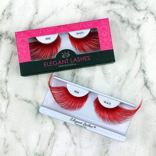 Elegant Lashes W411 Premium Red Jumbo Color False Eyelashes Halloween Dance Rave Costume