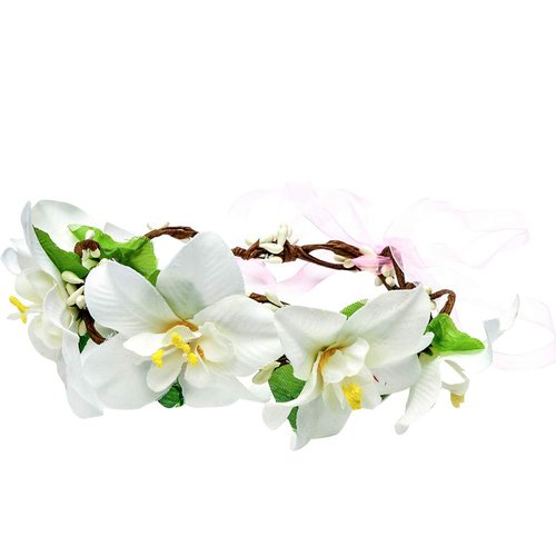 Lurrose Flower Crown Lily Flower Headband Hair Wreath Bridal Floral Crown Headdress Bohemian Garland for Wedding Festival (Beige)