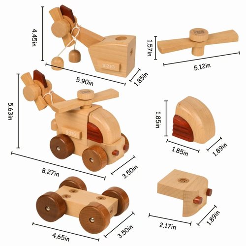 Magnetic Wooden Car Detachable Toy, Vehicle Model Assembly Toy with Magnet, Hand Push Car Toys for 1+ Year Old for Christmas Birthday Party Car Theme(Helicopters)