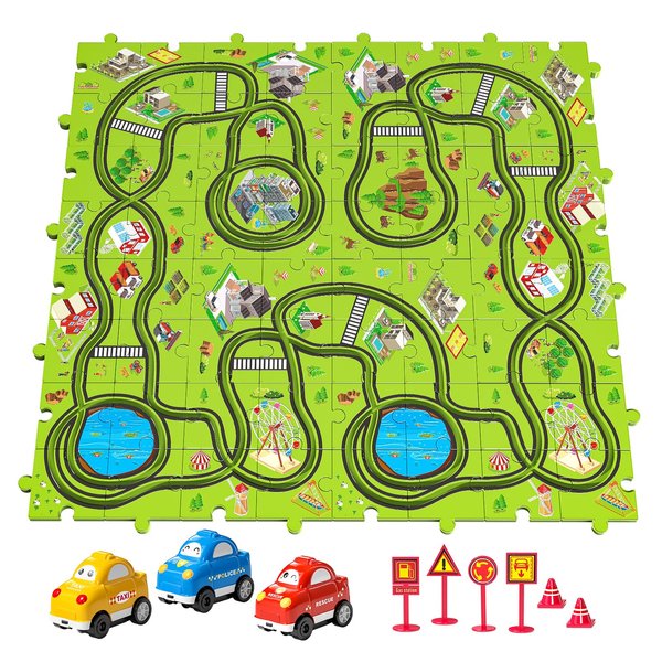 TEMI 64 Pieces Puzzle Race Tracks Car Set Toys for Kids Ages 3-5 - Toddler Toys Gifts for 3 4 5 Year Old Boys, Puzzle Tracks Car Toys for Boys Ages 3-5 4-6, 3 4 5 6 Year Old Boys Birthday Gifts