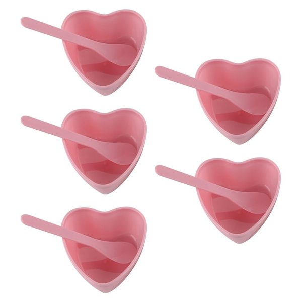 GSHLLO 5 Sets Heart Facial Mask Mixing Bowls with Stirring Spatula Skincare Bowls Face Mask Mixing Set Mud Mask Mixing Bowl Spa Face Skin Applicator Bowl Cosmetic Beauty Bowl Tools Pink