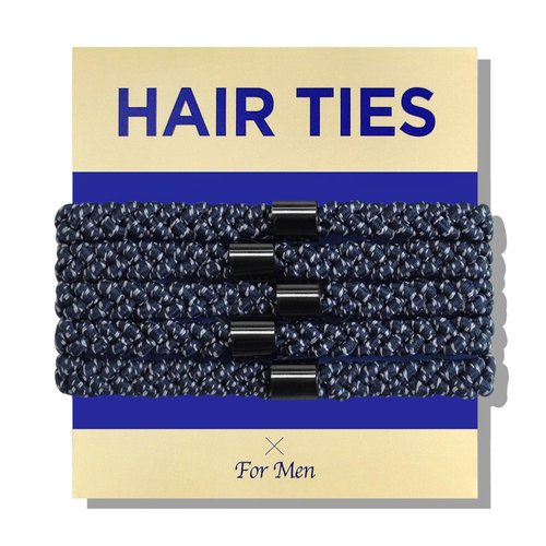 HAVHAF Braided Mens Hair Ties - For Buns Curly Thick Dense Hair Elastic Hair Ties | No damage Crease Breakage Man Bun Hair Tie Men with Long Hair | Perfect hairtie For Men, 5 pcs(XL, New Navy)