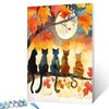 Animal at Full Moon Paint by Number Five Cat Sat on Tree Brach DIY Painting on Canvas with Brushes Acrylic Paints Wildlife Paint by Numbers for Adults and Kids Beginner 16x20 Inch（without Frame）