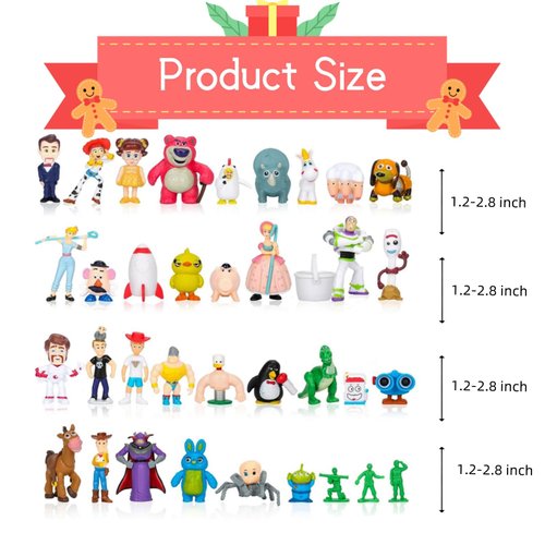Toy Action Figures Story Toys Set, 1.2-2.8 inches Tall Action Figures with Woody, Buzz and Jessie,Toy Anime Figurines Story Characters(36 Pack)