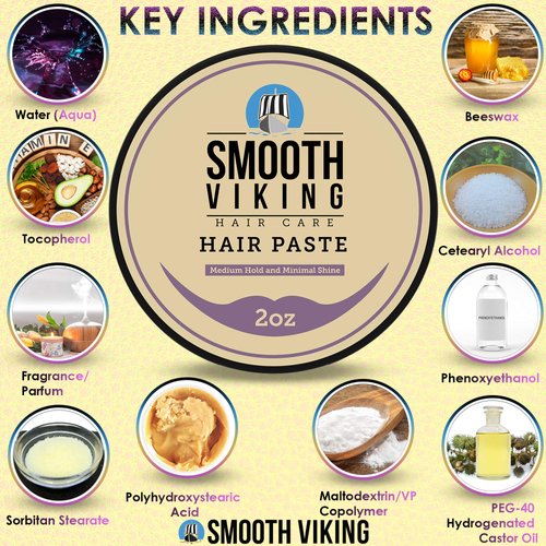 Smooth Viking Hair Paste for Men - Hair Styling Cream with Minimal Shine & Medium Hold Hair Products for Men, Hair Cream for Men, Styling Paste for Textured Messy Hairstyle - Made in USA, 2oz
