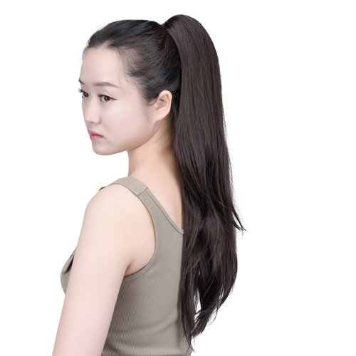 SYXLCYGG Dark Brown Clip in Ponytail Yaki Straight Claw Clip Ponytails 22" 5.5 OZ Synthetic Fake Hair pieces For Women Like Real Hair Fluffy¬ Tangled
