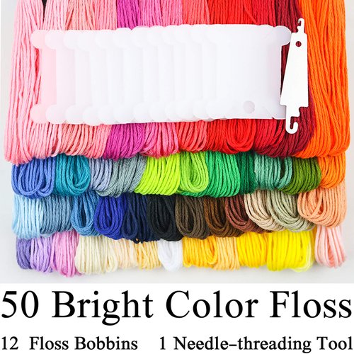 Similane Embroidery Floss 50 Skeins Cross Stitch Thread Rainbow Color Friendship Bracelets Crafts Floss with 12 Pcs Floss Bobbins and 1 Pcs Needle-Threading Tool