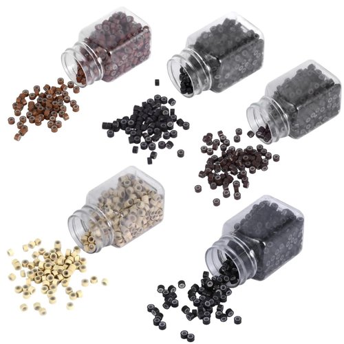 Silicone Micro Link Rings, 1 Bottle/Set 500Pcs 5mm Lined Beads 5 Colors Optional Silicone Lined Links Beads Linkies for Hair Extensions (5 colors)