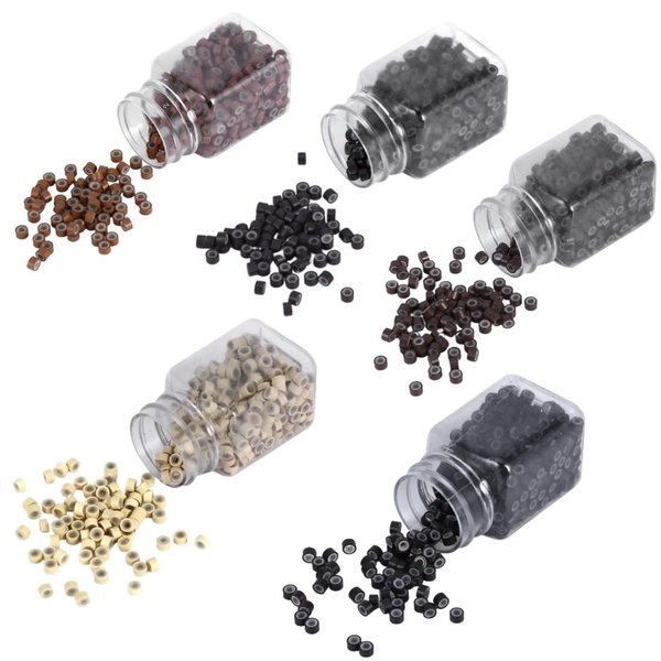 Silicone Micro Link Rings, 1 Bottle/Set 500Pcs 5mm Lined Beads 5 Colors Optional Silicone Lined Links Beads Linkies for Hair Extensions (5 colors)