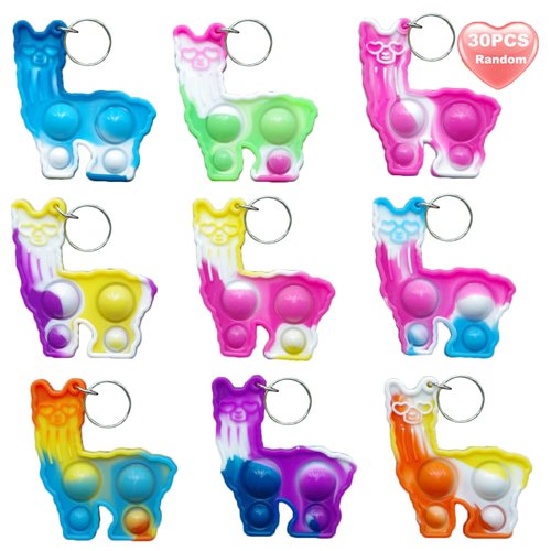 30 Packs Rainbow Bulk Cute Llamas Alpaca Mini Pop Fidget Keychain Bubble Gift for Adult Boy Girl ...