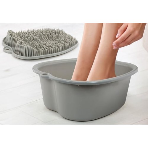 ZENVY Foot Bath Tub and Silicone Foot Scrubber Massage Mat Set for Soothing at-Home Relaxation (Foot Bath & Scrubber Mat)