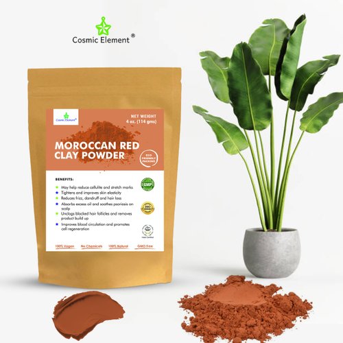 Cosmic Element Moroccan Red Clay Powder - Red Clay Powder for Skin | Suitable for Face, Body Wraps & Hair Care | Clay Mask for Face | Red Clay Masks, Wraps, Scrubs, Soaps, Bath Bombs & Detox – 4 oz