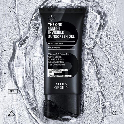 Allies of Skin - The One SPF 50 Invisible Sunscreen Gel with Vitamin C, Green Tea, Carrot Seed, Red Raspberry Seed Oil & Licorice Root, and 5 Antioxidants & Skin Conditioners. 50 ml/ 1.7 oz