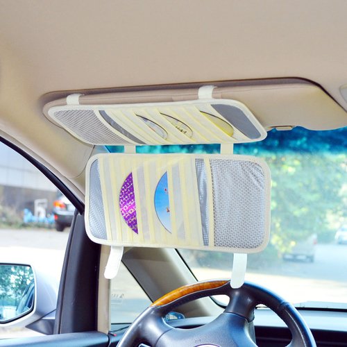 TFY Car Visor Organizer. Triple-Layer, 30 CD/DVD Disk Storage Holder - Beige