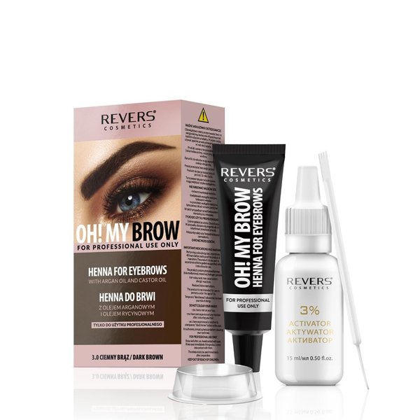 Revers Natural Cream Hair Dye with Argan Oil and Castor Oil, Henna Eyelash and Eyebrow tint - Dark Brown