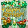 AGPTEK Dinosaur Birthday Party Decorations Kit, 149pcs Green and Orange Balloon Garland Arch with Dino Foil Balloons and Fringe Curtain, Jungle Safari Theme Party Supplies for Kids, and Baby Showers