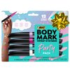 BIC BodyMark Party Pack Temporary Tattoo Marker for Skin, Premium Brush Tip, Gifts for Teens, 4 Count Pack