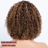 LYOLKSER hair human wigs short curly wig with bangs 100% brazilian virgin human hair no lace front wigs brown highlight 4/27 human wig glueless wig 12 inch