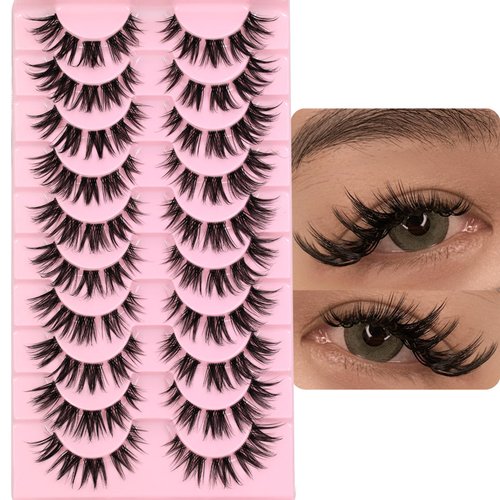 10 Pairs Manga Lash Clusters Cat Eye Lashes Japanese Makeup 16mm D Curl Wispy Anime Lash Clusters Spiky Wet Look Eyelashes Individual Cluster Lashes for Women Copslay Makeup（07）