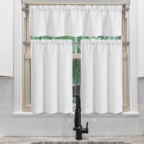 Chyhomenyc 2 Panels White Kitchen Curtains 36 Inch Length Tier Curtains, Faux Linen Textured Small Cafe Curtains, Light Filtering Short Window Curtains for Bathroom Basement, 30x36 inch, 2PCS