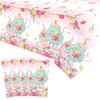 KEFAN 4 Pieces Tea Birthday Party Tablecloths Supplies, Rectangle Tea Theme Birthday Party Table Cover, Tea Party Plastic Tablecloths for Girls Birthday Party Decorations, 51 x 86 Inch