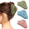 TEBIEKOY 3 Pcs Leaf Hair Claw Clips for Women 3.7" Medium Claw Clips Fun Hair Clips Cute Claw Clips for Thick Thin Hair Non Slip Jaw Clip for Girls