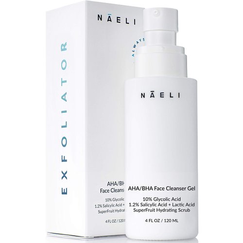 AHA/BHA Exfoliating Face Wash - 10% Glycolic Acid & Salicylic Acid Cleanser, Anti Aging Acne & Wrinkle Reducing Facial Exfoliant, Pore Minimizer & Brightening Scrub - Vegan & Cruelty Free, 4 oz