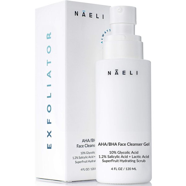 AHA/BHA Exfoliating Face Wash - 10% Glycolic Acid & Salicylic Acid Cleanser, Anti Aging Acne & Wrinkle Reducing Facial Exfoliant, Pore Minimizer & Brightening Scrub - Vegan & Cruelty Free, 4 oz