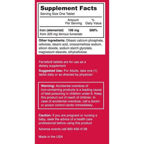 Ferretts Tablets Iron Supplement (325 mg Ferrous Fumarate) (Pack of 3)