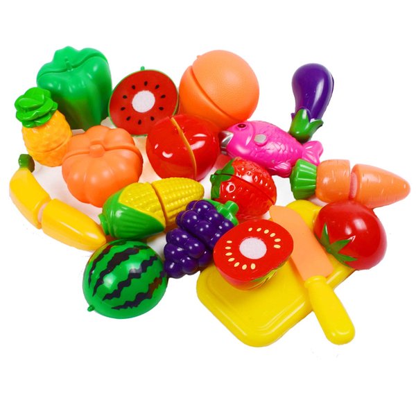 KAREZONINE Cutting Fruits Vegetables Set, 16 Pack Play Kitchen Plastic Cutting Food for Kids Pretend Play Kitchen Toys Educational Food Toys for Children Girls Boys Best for 3, 4, 5 Year Olds