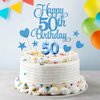 Lecferrarc 50th Birthday Cake Decorations, 50th Birthday Candles Cake Numeral Candles and Glitter Happy 50th Birthday Cake Toppers Set for Birthday Party Supplies (Blue)