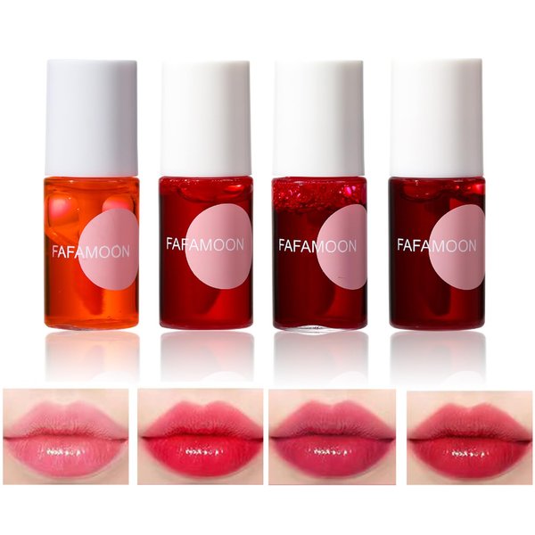 Riroenst Lip Tint Stain Set, 4 Colors Lip Stain,Multi-Use Lip and Cheek Tint, Long Lasting,Lightweight, Waterproof, Transfer-Proof, Non-sticky