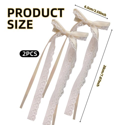 2 Pcs Lace Hair Bows Hair Clips, Cute Hair Bow Alligator Hair Barrette Hair Accessories, White Lace Bows for Hair, Bows for Hair with Long Tail