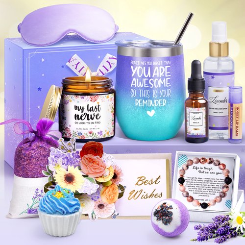 Gifts for Women, Birthday Gifts for Women Self Care Package Gifts for Women Pamper Gifts Baskets for Women Her,Friends,Mom,Wife 11 pcs Lavender Purple Gifts Mothers Day Gifts for women