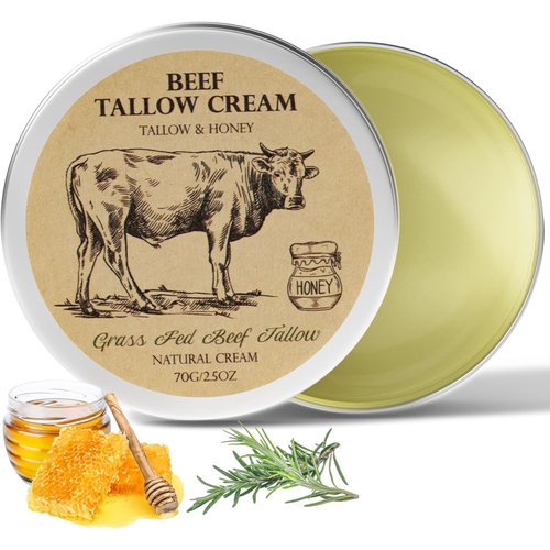 Beef Tallow for Skin, Tallow and Honey Cream,Tallow Face Moisturizer, Natural Organic Grass-Fed Beef Tallow Balm with Raw Honey Moisturizing Cream for Body Lotion Skin Care for Sensitive Skin (2.5oz)