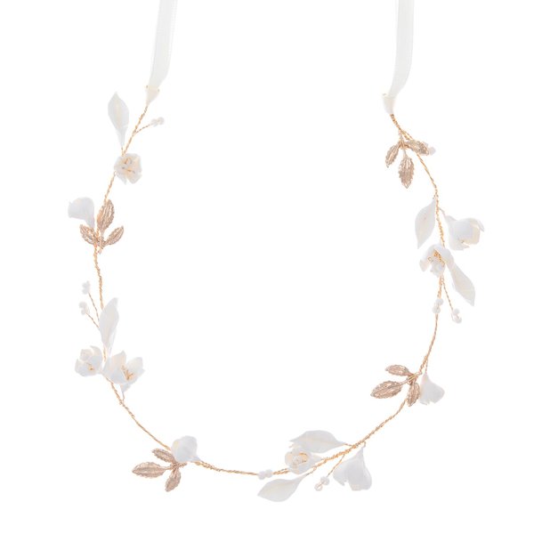 SELFCLOUD Flower Crown Headband with Pearls for Wedding, Birthday Party, Bridal Shower, Graduation (Gold, D2815)