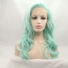 Melody Mint Green Natural Wave Hair Long Wavy Wigs Side Bangs Synthetic Light Green Lace Front Wigs Heat Resistant Fiber Hair Wigs For Women Hair Cosplay
