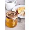 Honey Jar Pot Glass Holder Dispenser Set with Wooden Dipper Stick and Acacia Lid Cover for Home Kitchen, Clear, Modern Honey Syrup Glass Container for Storage Gift, Honey Pot and Drizzler (9 Oz)