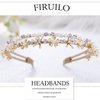 Firuilo Gold Double Headbands Gray Pearls Hair Bands Bling Crystal Rhinestones Head Bands Bride Weeding Diamond Hair Hoop for Women and Girls