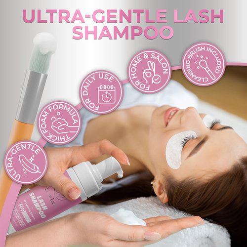LIORE LASH Eyelash Extension Shampoo + Brush/Gentle Foam Cleanser for Lash Extensions & Natural Lashes/Eyelid Wash Makeup Remover/Safe Lash Supplies/Home & Salon Use/No Burning or Irritation 50ml