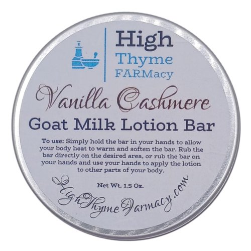 High Thyme FARMacy Vanilla Cashmere Lotion Bar - Goat Milk Lotion Bars for Dry Skin - Beeswax Lotion Bar - Convenient Travel Lotion - Eco Friendly Solid Lotion - Zero Waste Lotion