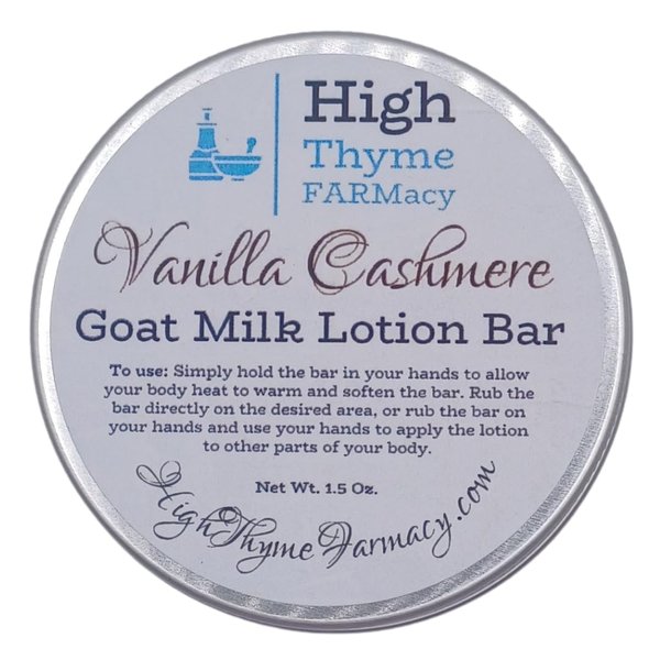 High Thyme FARMacy Vanilla Cashmere Lotion Bar - Goat Milk Lotion Bars for Dry Skin - Beeswax Lotion Bar - Convenient Travel Lotion - Eco Friendly Solid Lotion - Zero Waste Lotion